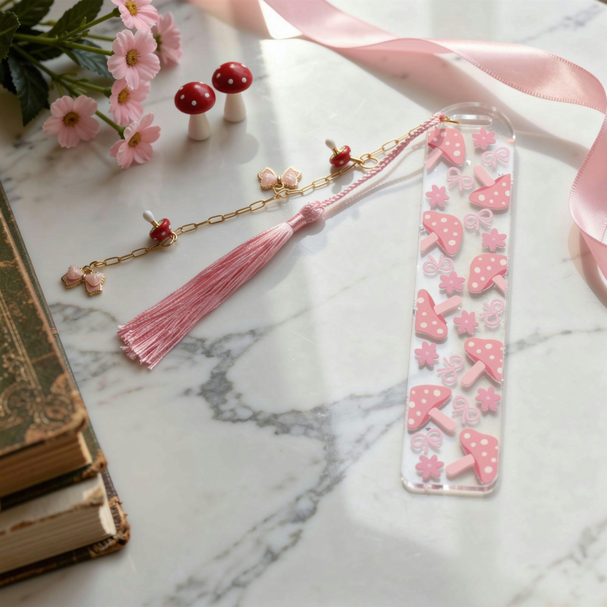 Pink Mushroom Bookmark. Mushroom Acrylic Bookmark. Mushroom Bookmark for Book Lovers. Mushroom Lover Bookmark Gift. Mushrooms Bookmark