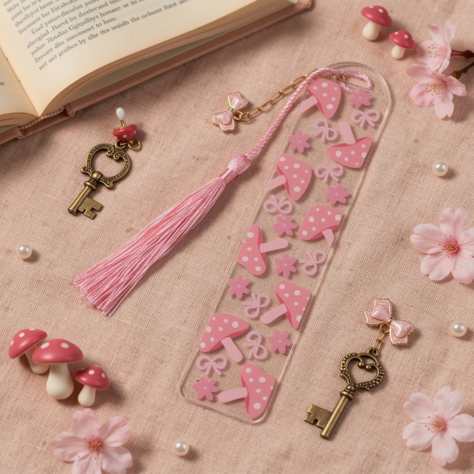 Pink Mushroom Bookmark. Mushroom Acrylic Bookmark. Mushroom Bookmark for Book Lovers. Mushroom Lover Bookmark Gift. Mushrooms Bookmark