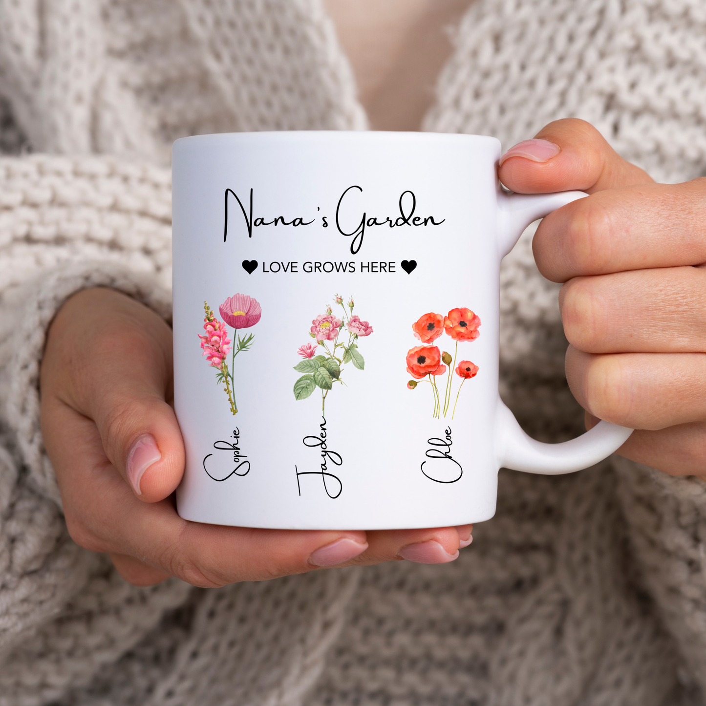 Nana's Garden Mug. Personalised Nana Mug. Nana Mug with grandkids names. Nana Flower mug. Custom flower mug Nana Gift. Gifts for Nana