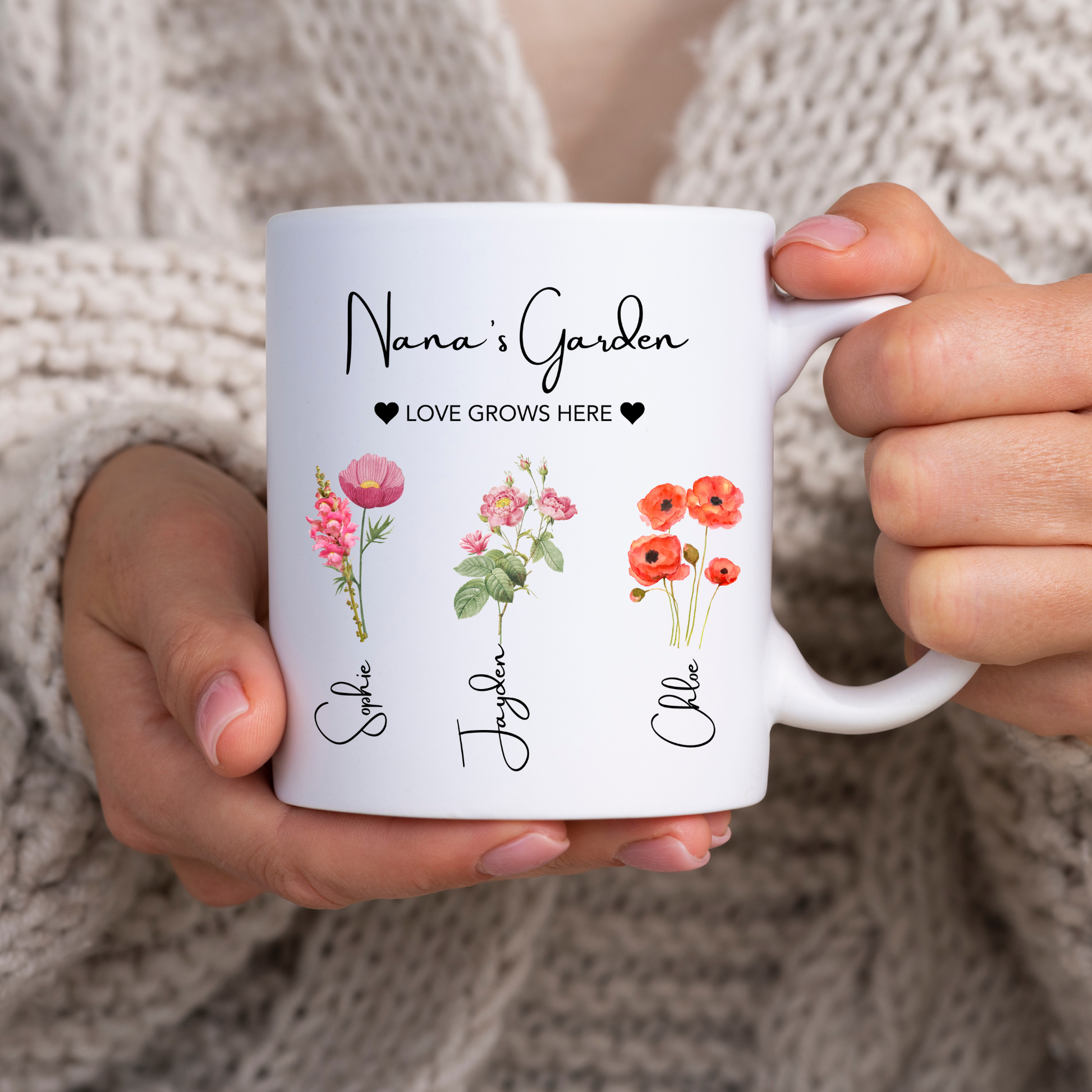 Nana's Garden Mug. Personalised Nana Mug. Nana Mug with grandkids names. Nana Flower mug. Custom flower mug Nana Gift. Gifts for Nana