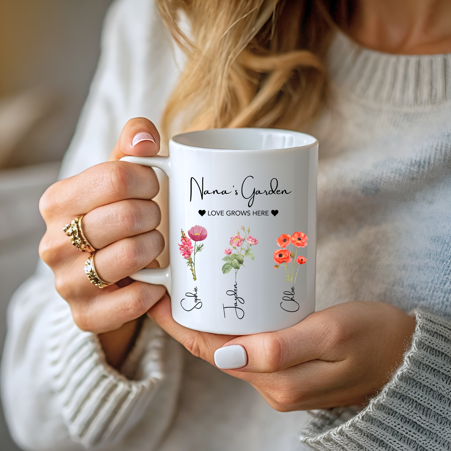 Nana's Garden Mug. Personalised Nana Mug. Nana Mug with grandkids names. Nana Flower mug. Custom flower mug Nana Gift. Gifts for Nana