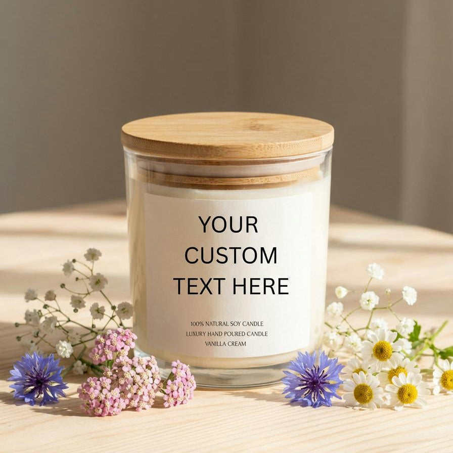 Personalised Candle. Soy Wax Candle. Custom Glass Jar Candle. Custom Text Soy Glass Jar Candle