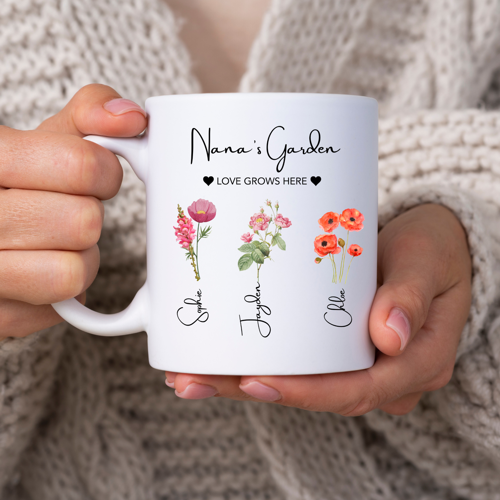 Nana's Garden Mug. Personalised Nana Mug. Nana Mug with grandkids names. Nana Flower mug. Custom flower mug Nana Gift. Gifts for Nana