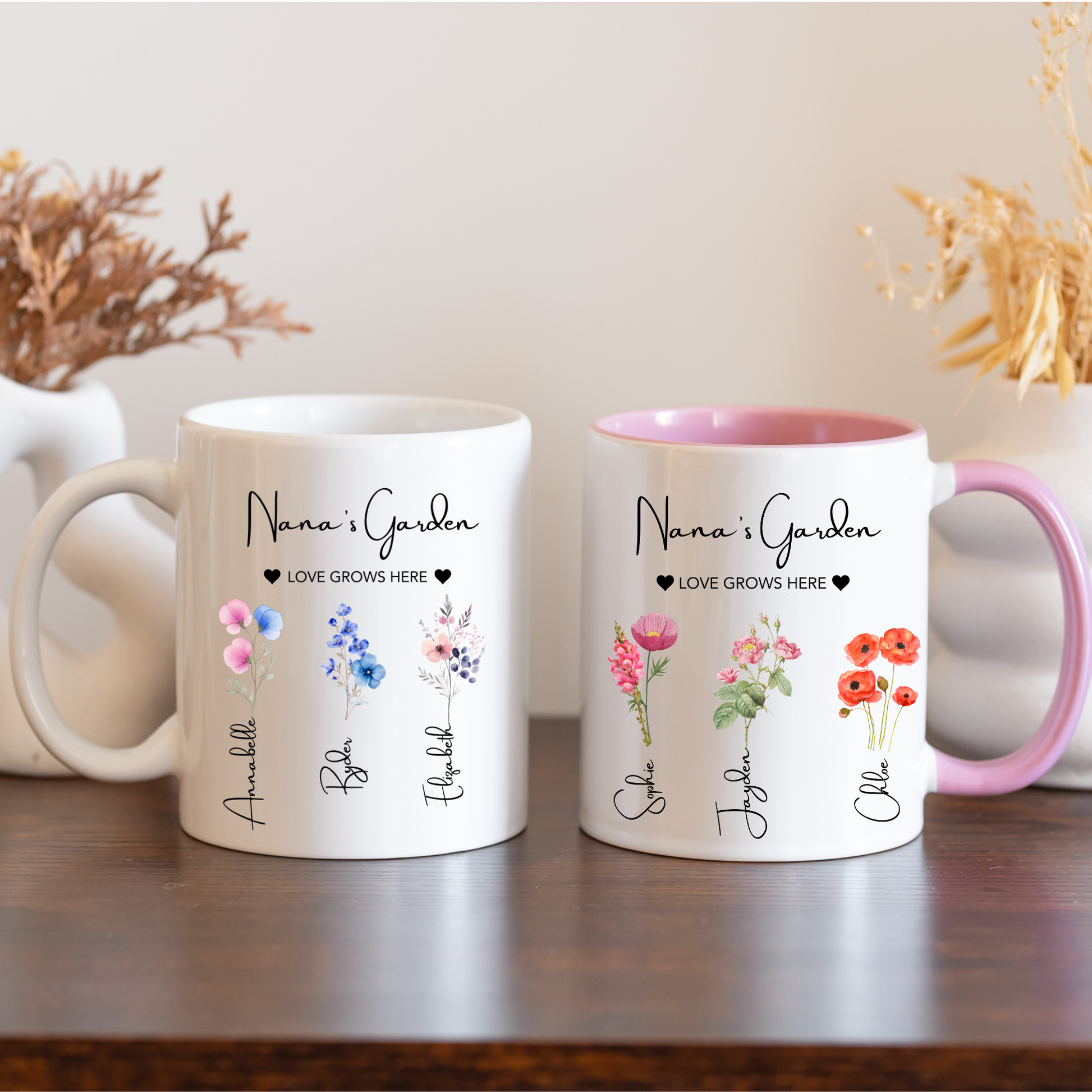 Nana's Garden Mug. Personalised Nana Mug. Nana Mug with grandkids names. Nana Flower mug. Custom flower mug Nana Gift. Gifts for Nana