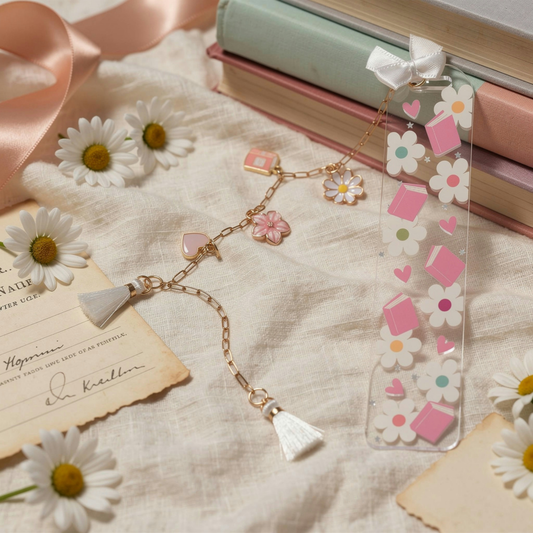 Pink Books Bookmark. Floral Book Lover Bookmark. Pink Daisy Bookmark