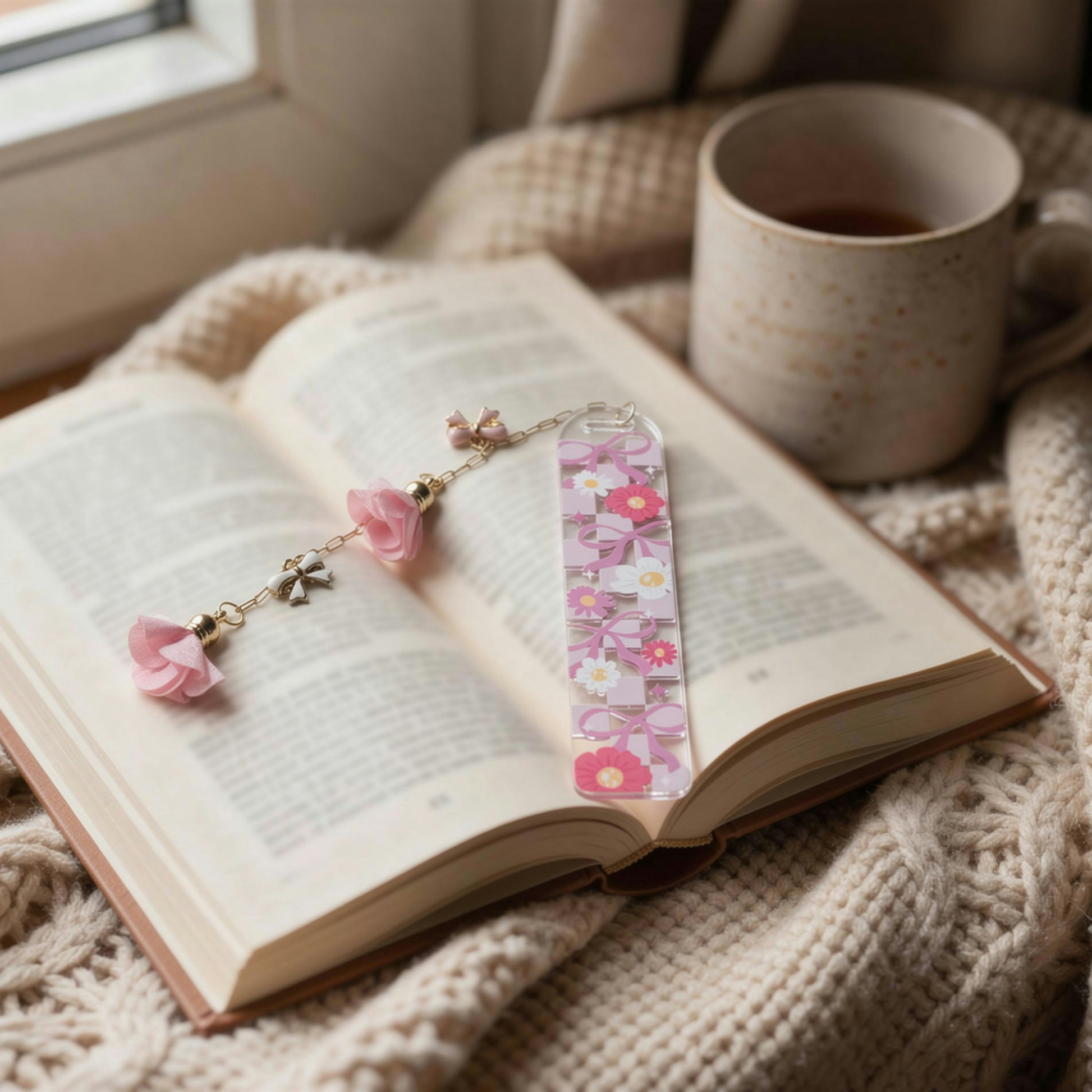 pink bows and flowers bookmark