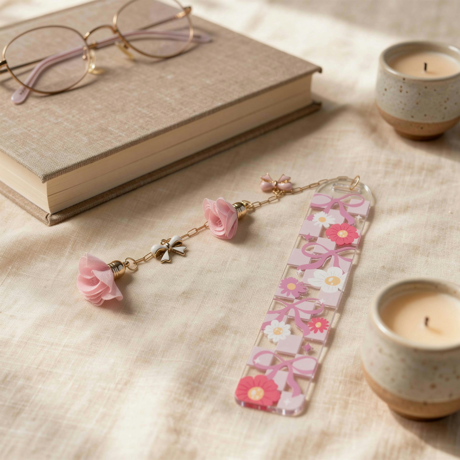 pink bows and flowers bookmark