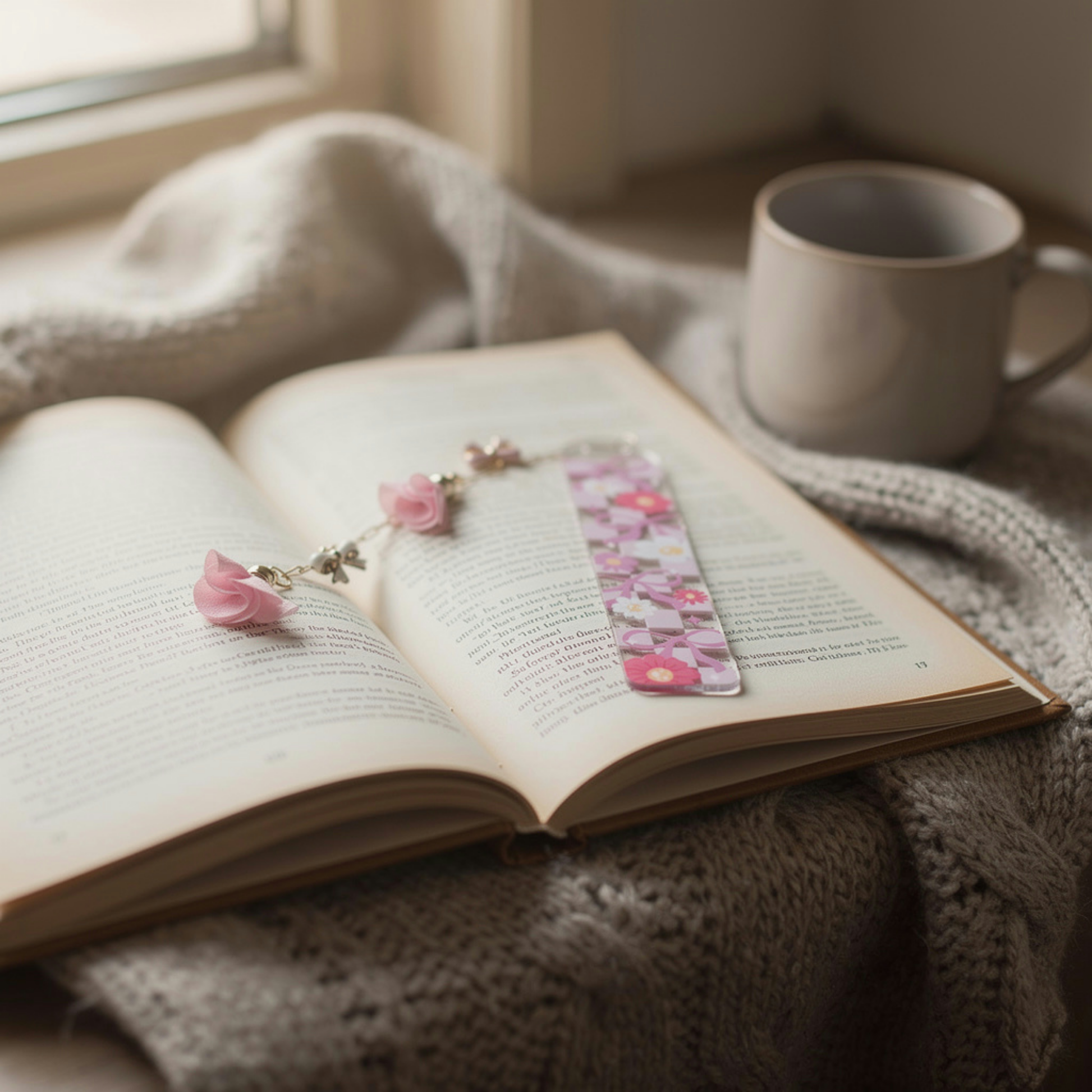 pink bows and flowers bookmark