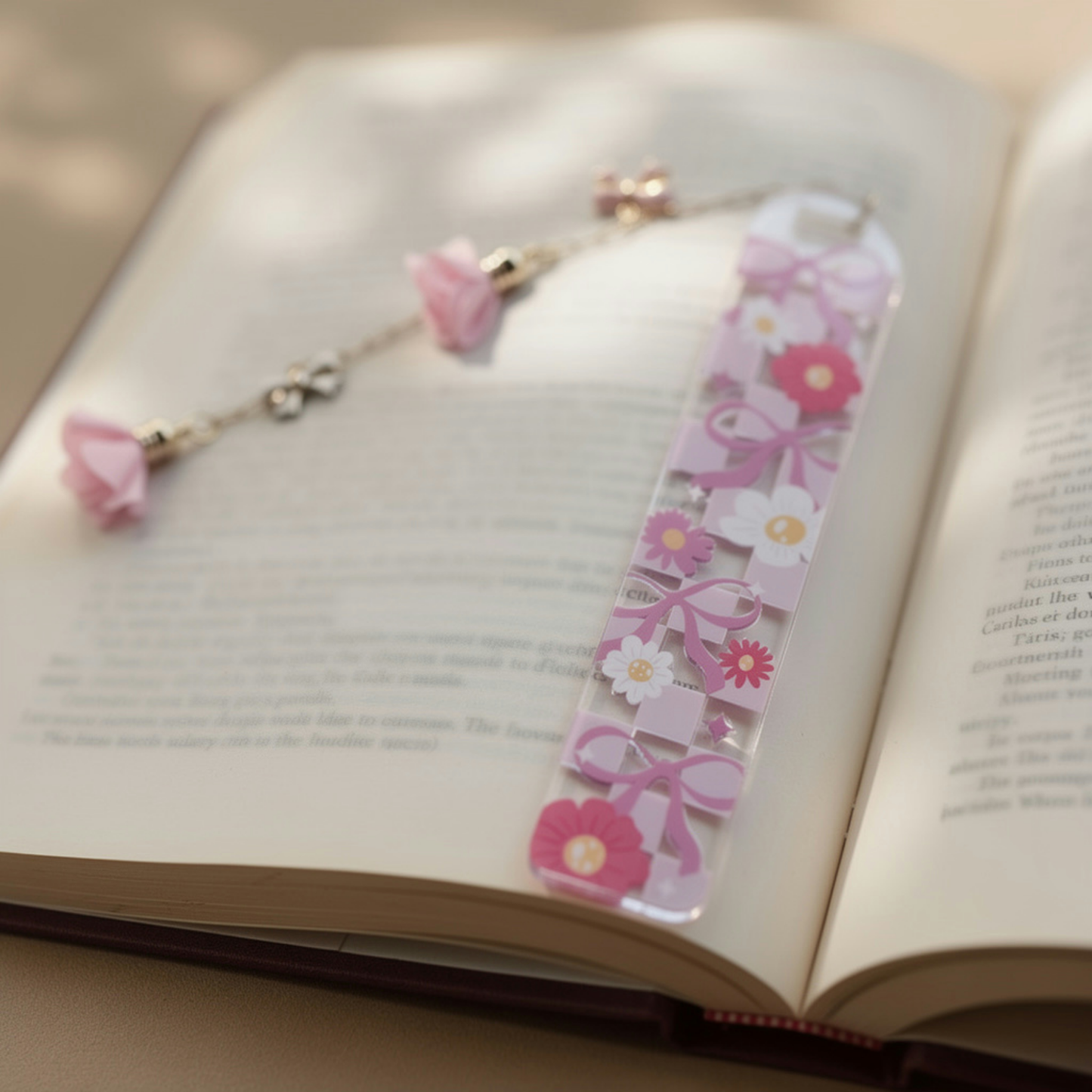 pink bows and flowers bookmark