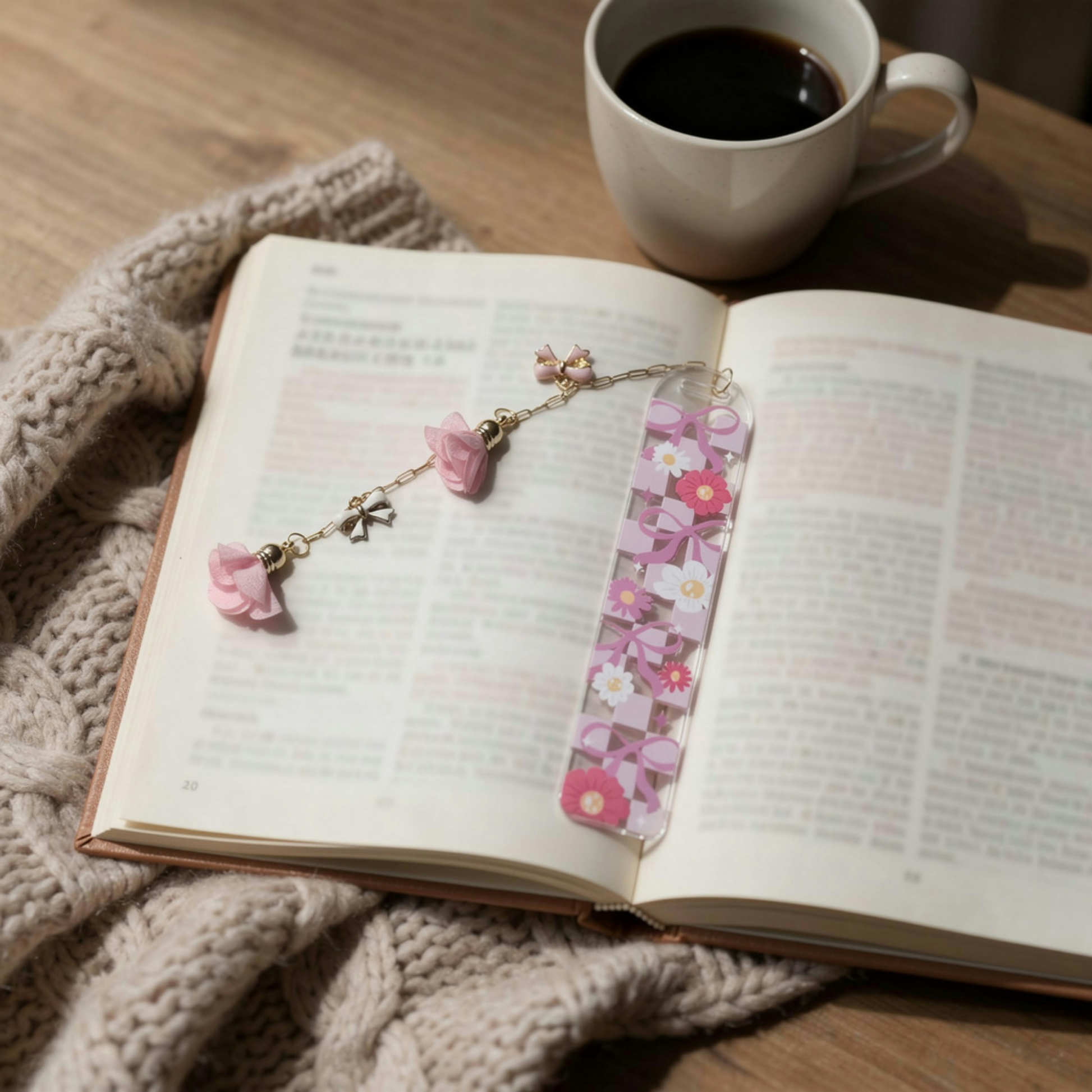pink bows and flowers bookmark