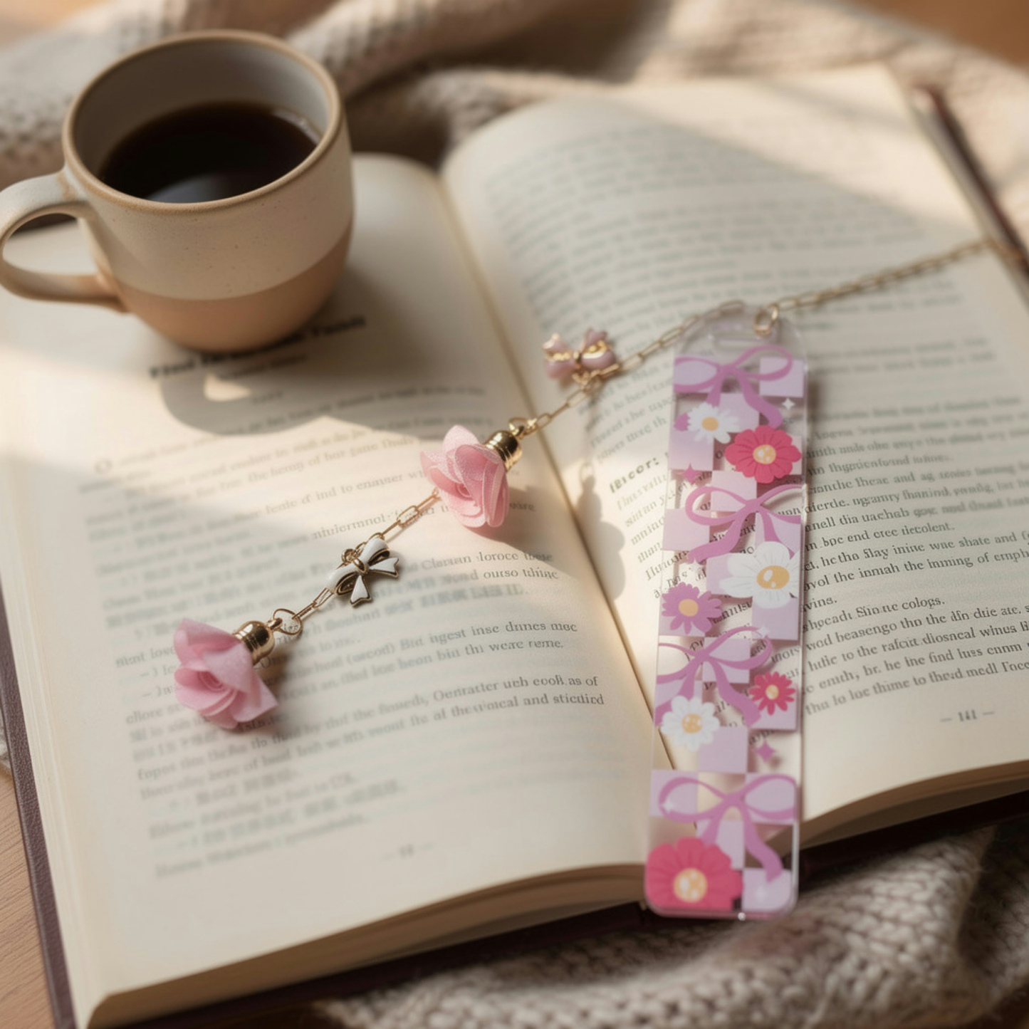 pink bows and flowers bookmark