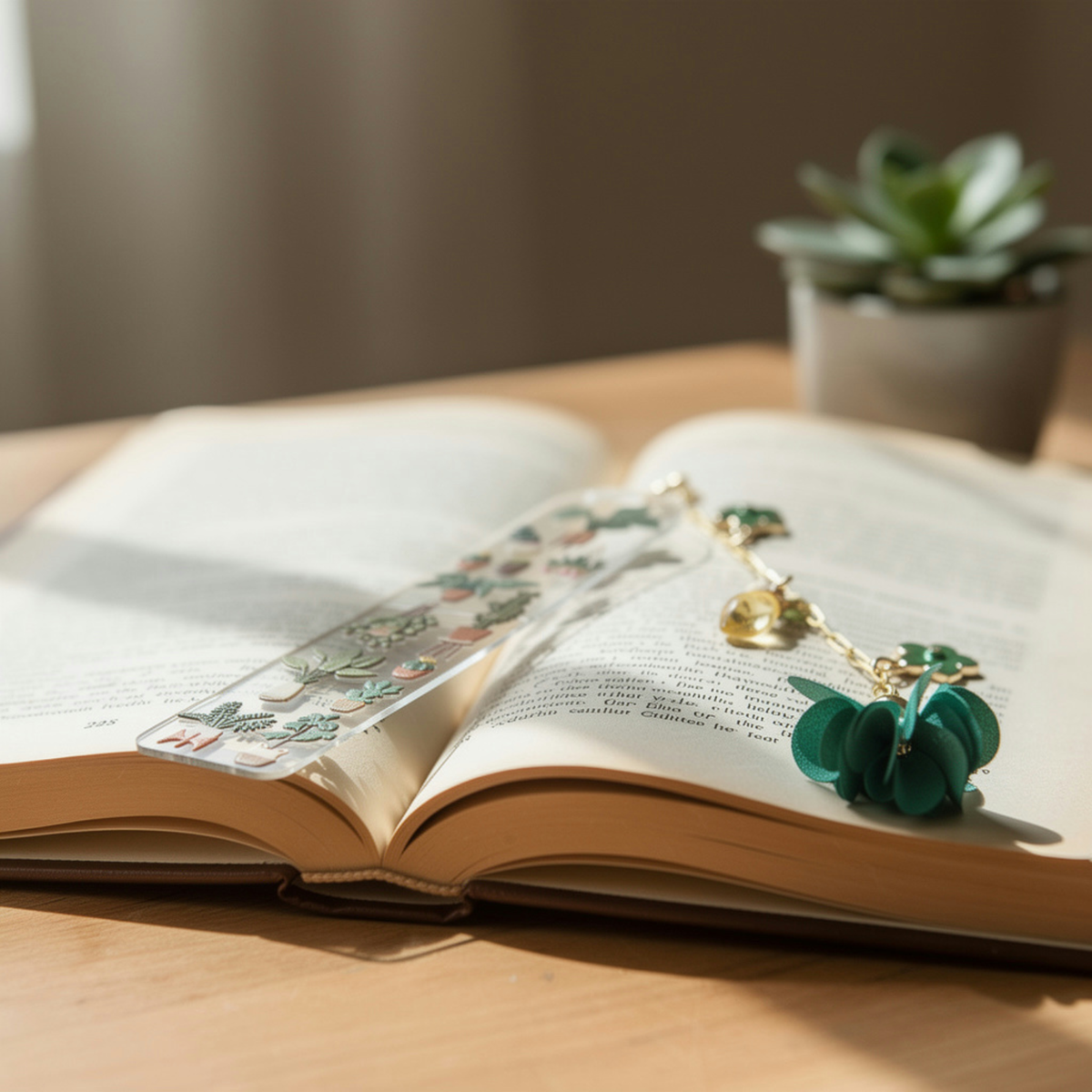 Succulents Bookmark with Charms . Plant Bookmark . Plant Lover Gift . Botanical Bookmark . Plant Lover Bookmark