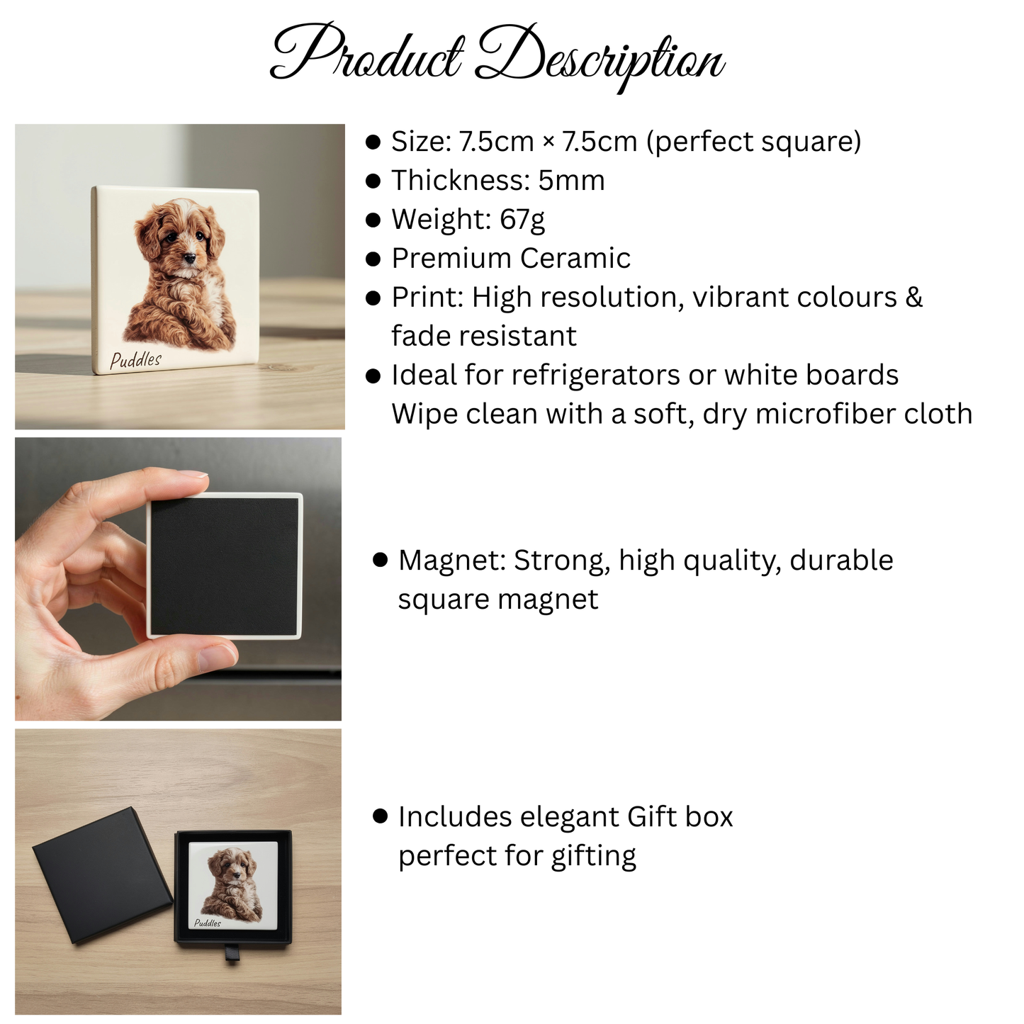 Product description for the Pet Magnet. Custom Fridge Magnet. Photo Magnet. Magnet Photo. Picture Magnet Ceramic Magnet Custom Pet Fridge Magnet Custom Pet Photo Magnet