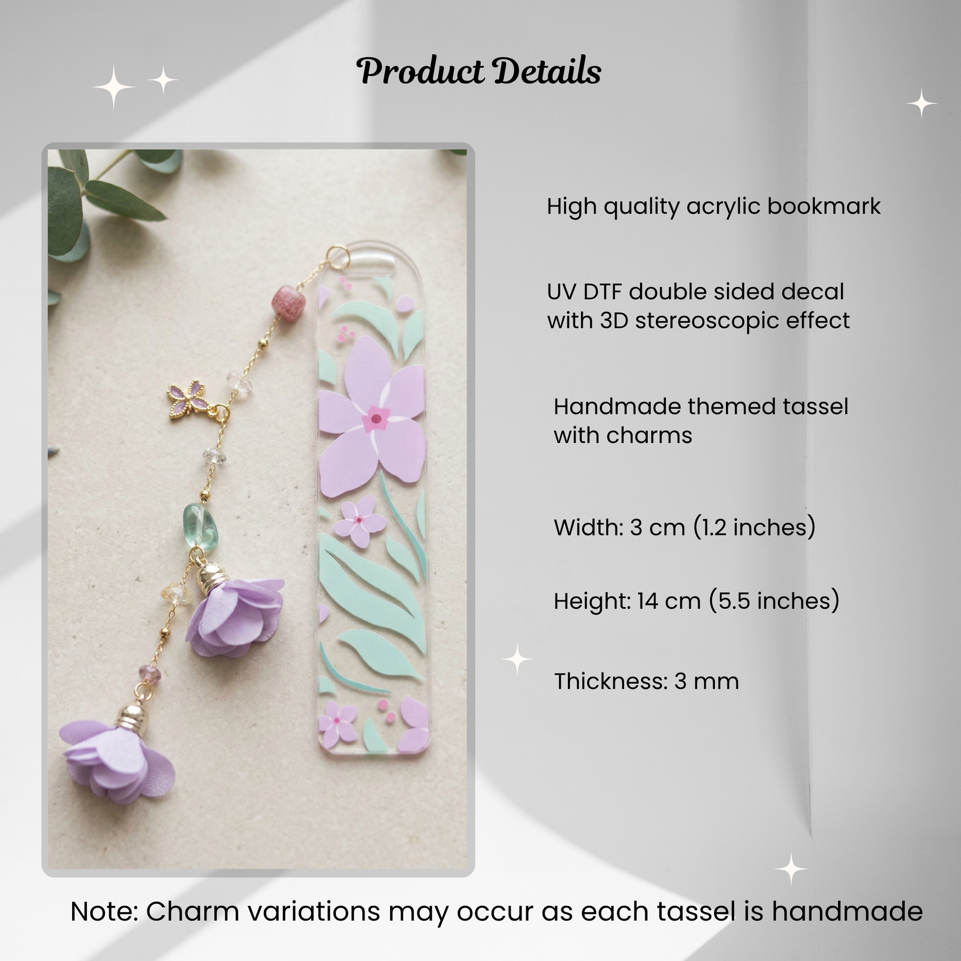product details for Purple Floral Acrylic Bookmark