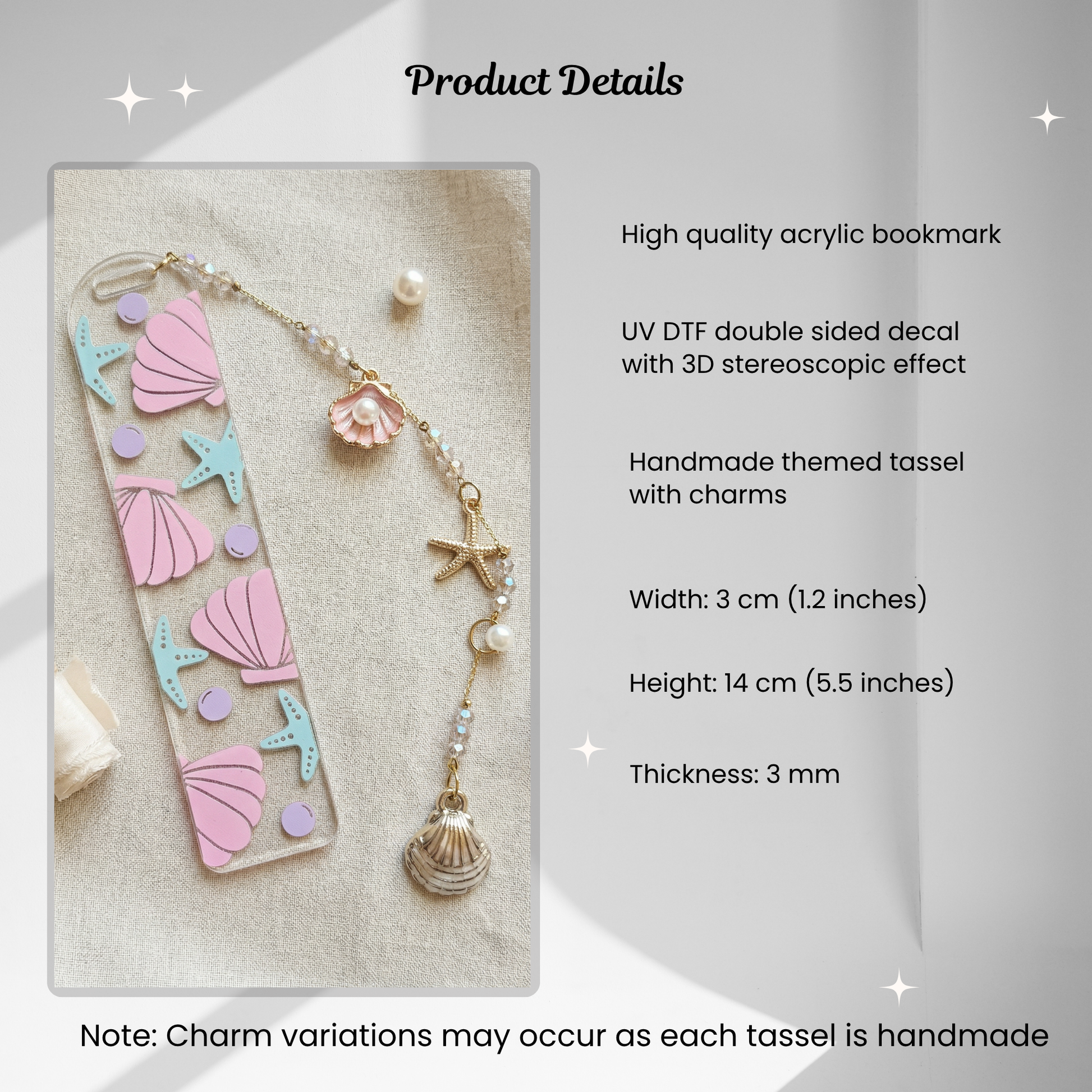 product details for beach themed bookmark