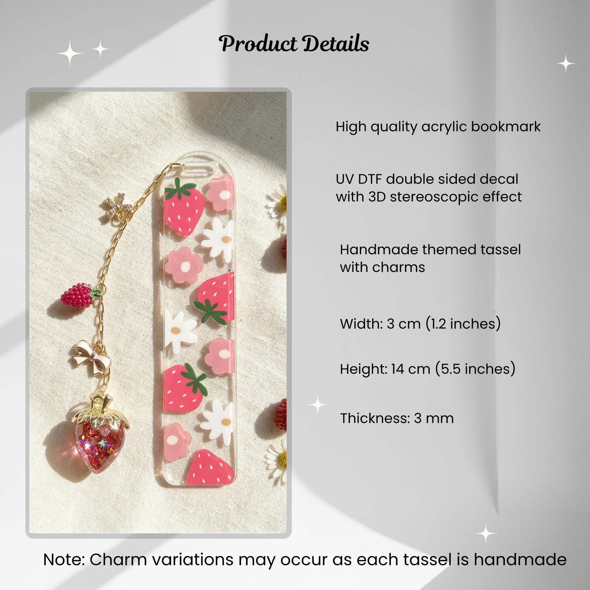 product details for strawberry bookmark for book lovers