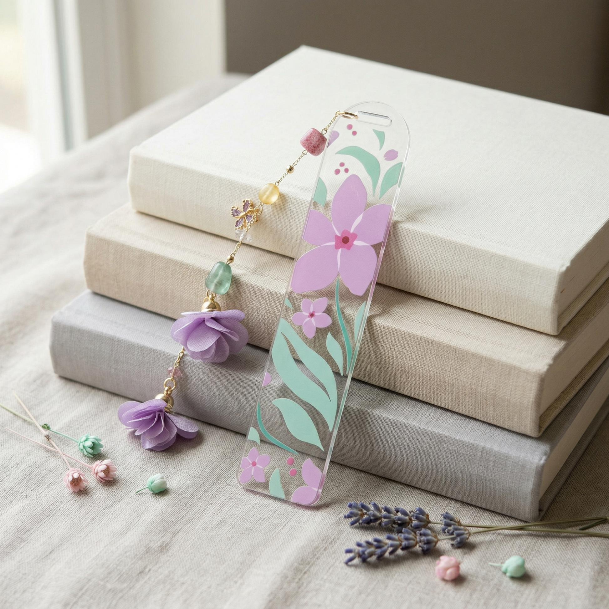 Purple Floral Acrylic Bookmark