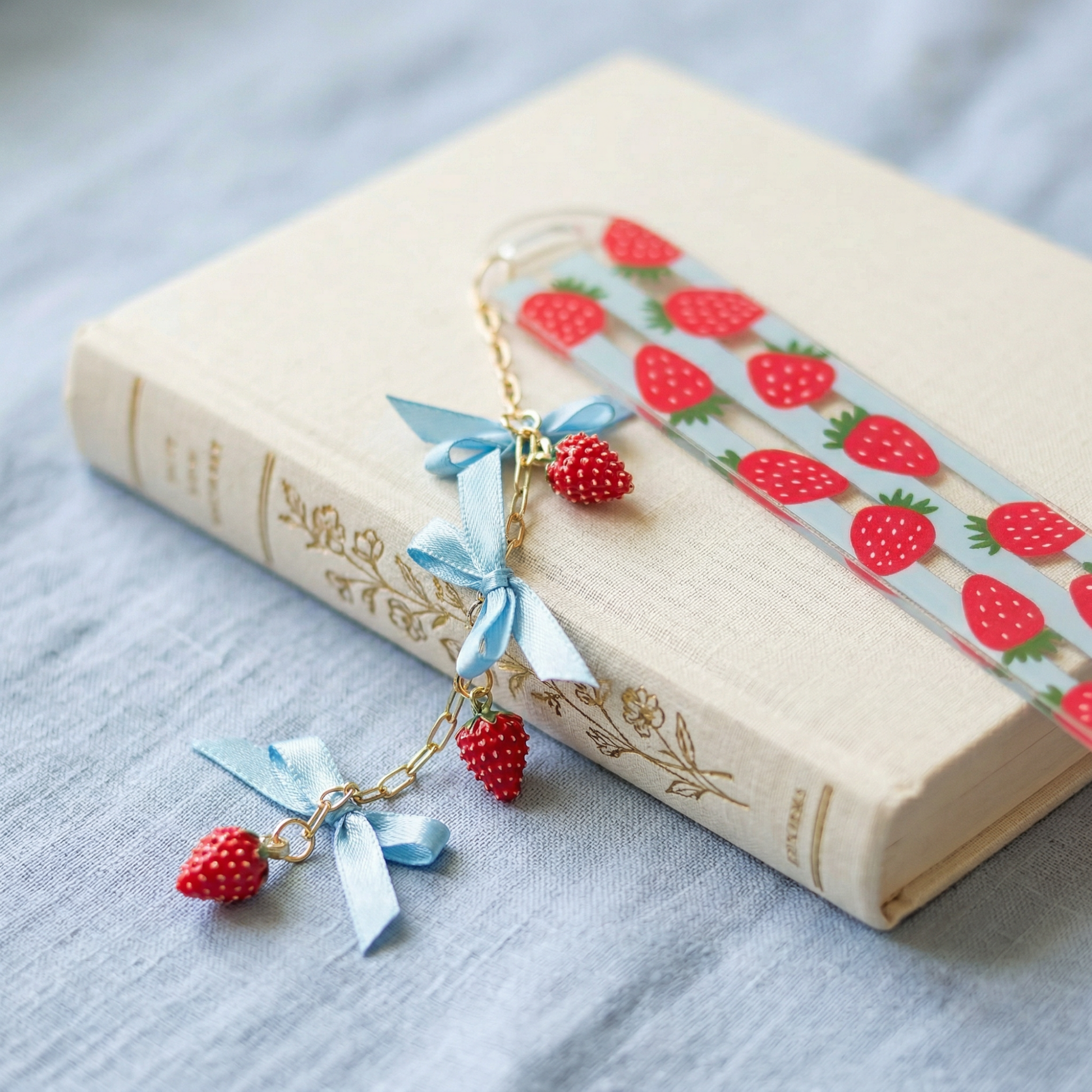 strawberry bookmark for book lovers