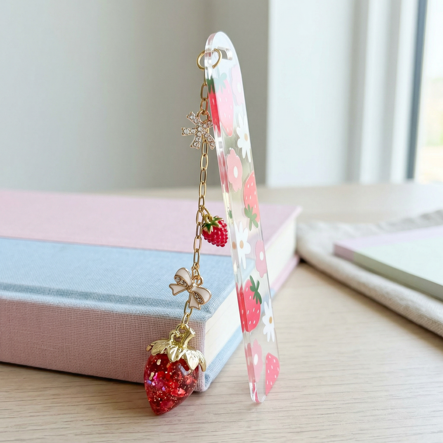 strawberry floral bookmark for book lovers