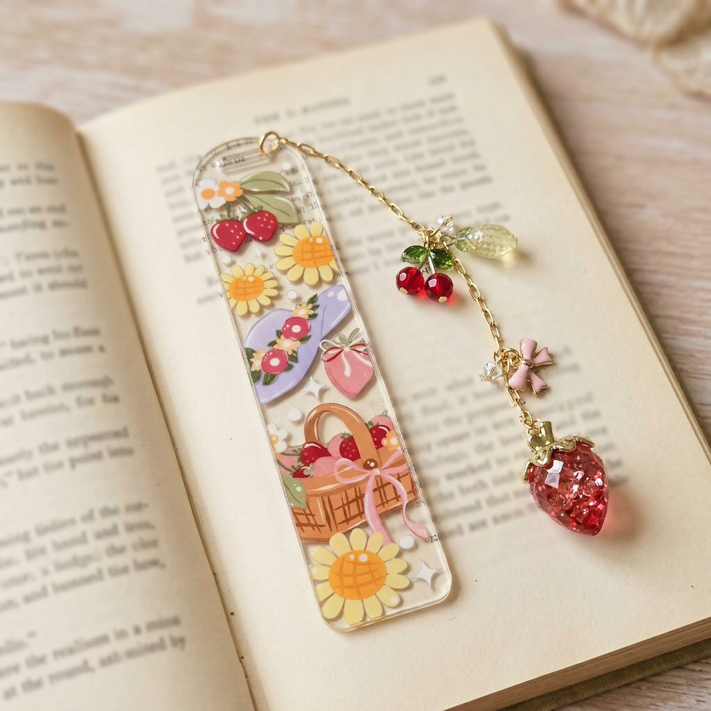 strawberry daisy picnic theme bookmark