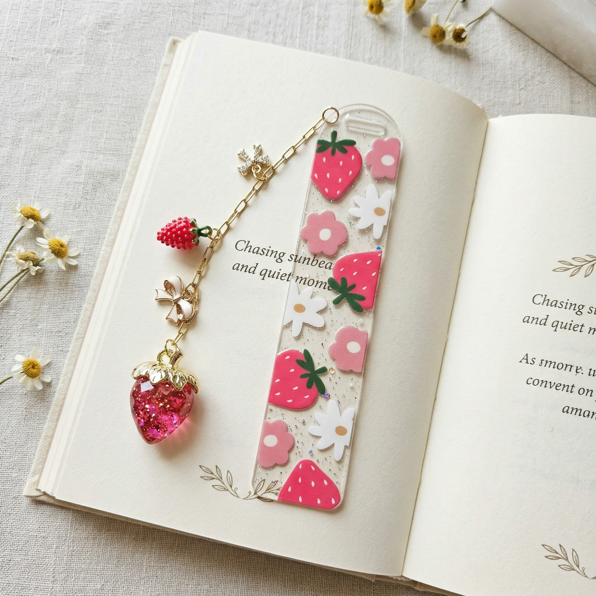 strawberry bookmark for book lovers