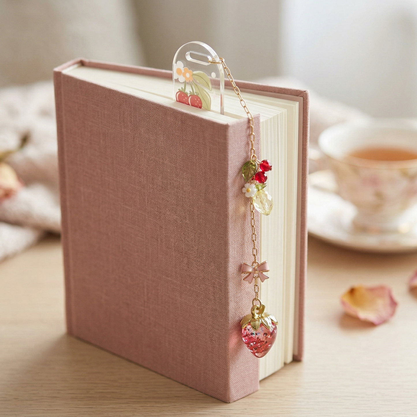 strawberry daisy picnic theme bookmark