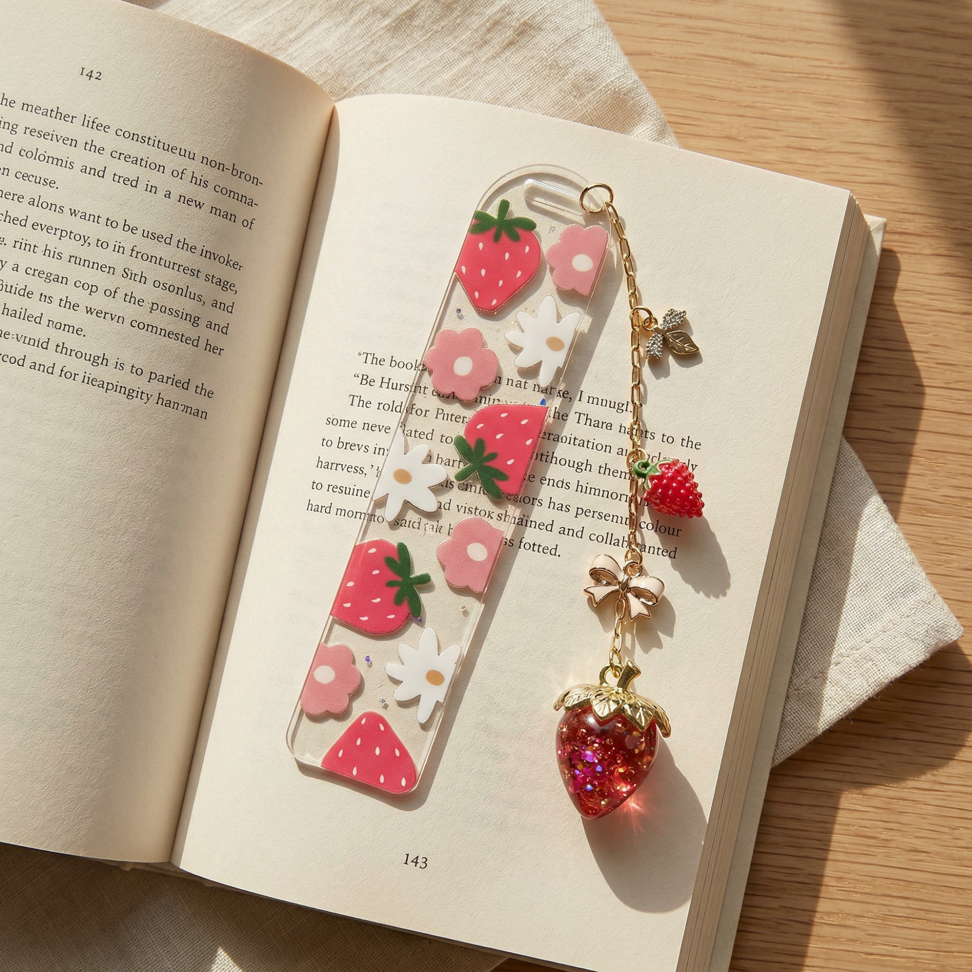 strawberry bookmark for book lovers