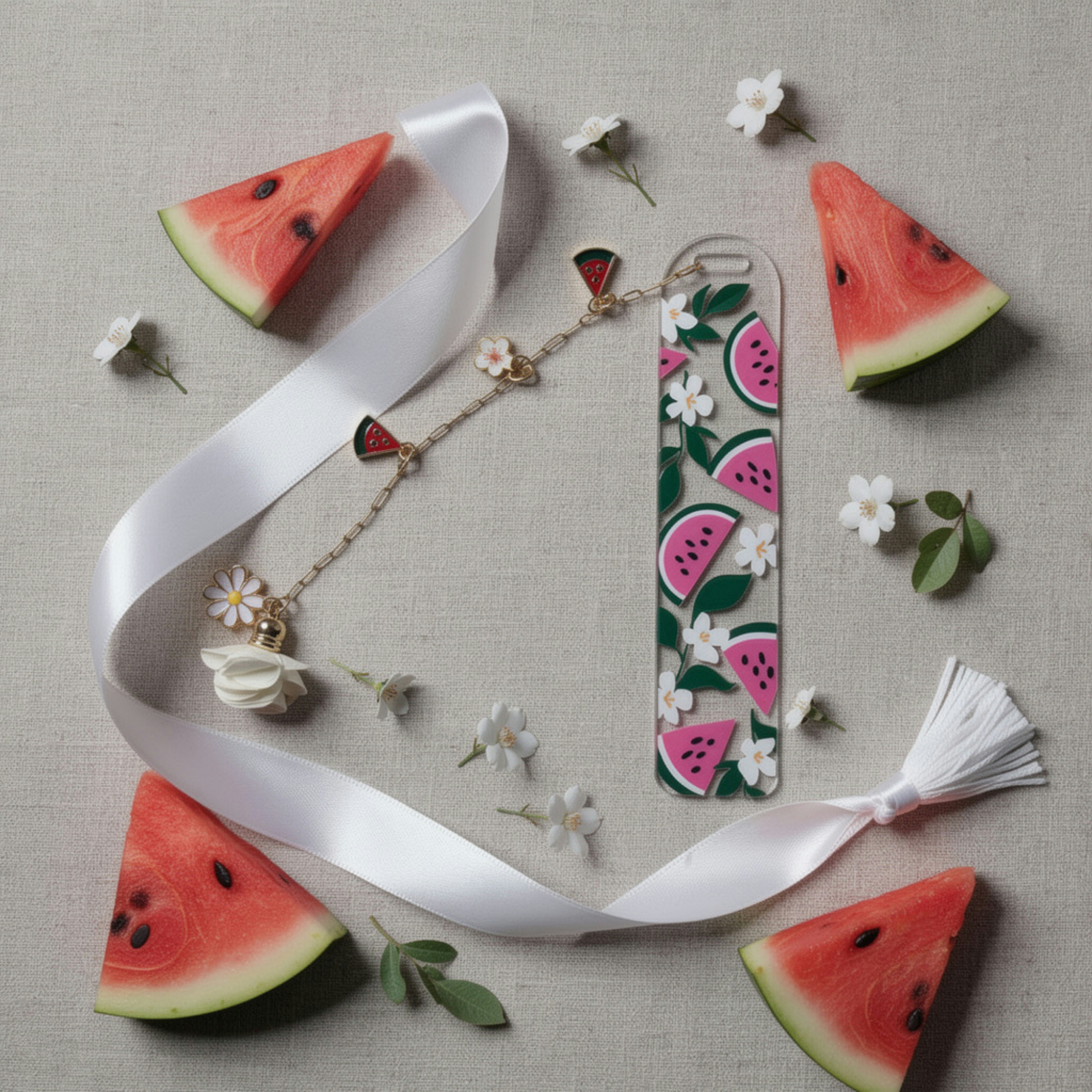 Watermelon Bookmark. Watermelon Acrylic Bookmark with Charms. Watermelon Bookmark for Book Lovers. Watermelon Lover Bookmark Gift