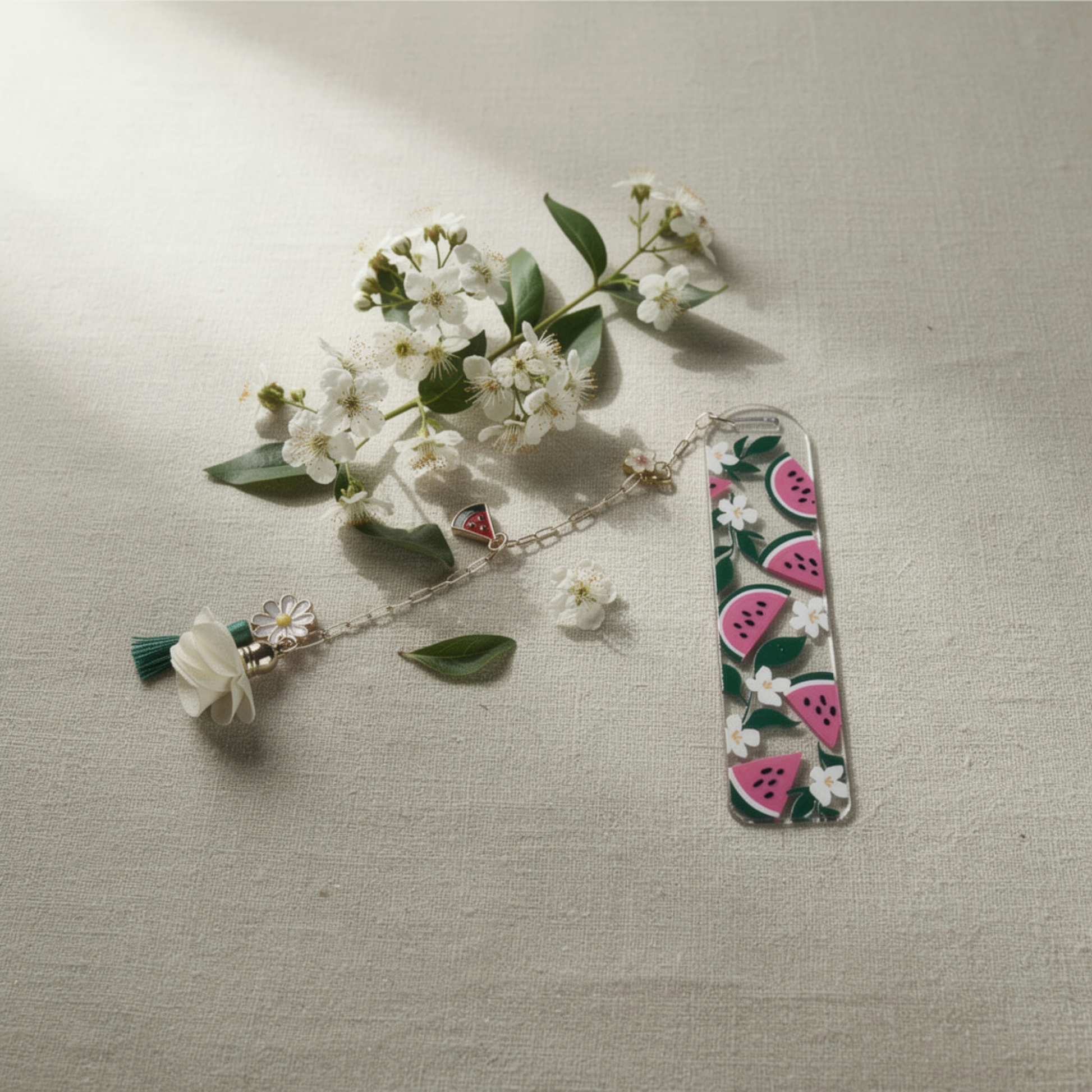 Watermelon Bookmark. Watermelon Acrylic Bookmark with Charms. Watermelon Bookmark for Book Lovers. Watermelon Lover Bookmark Gift