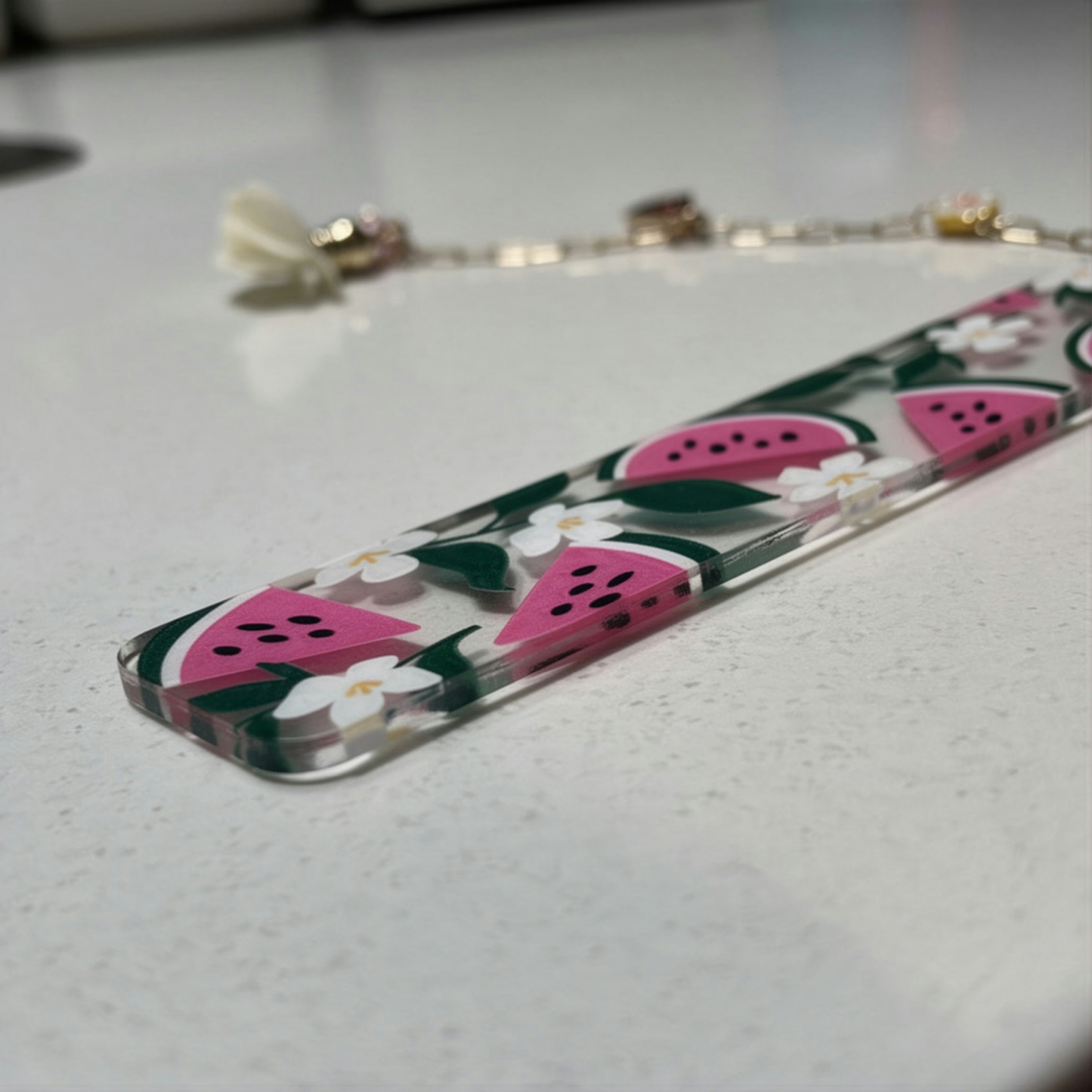 Watermelon Bookmark. Watermelon Acrylic Bookmark with Charms. Watermelon Bookmark for Book Lovers. Watermelon Lover Bookmark Gift