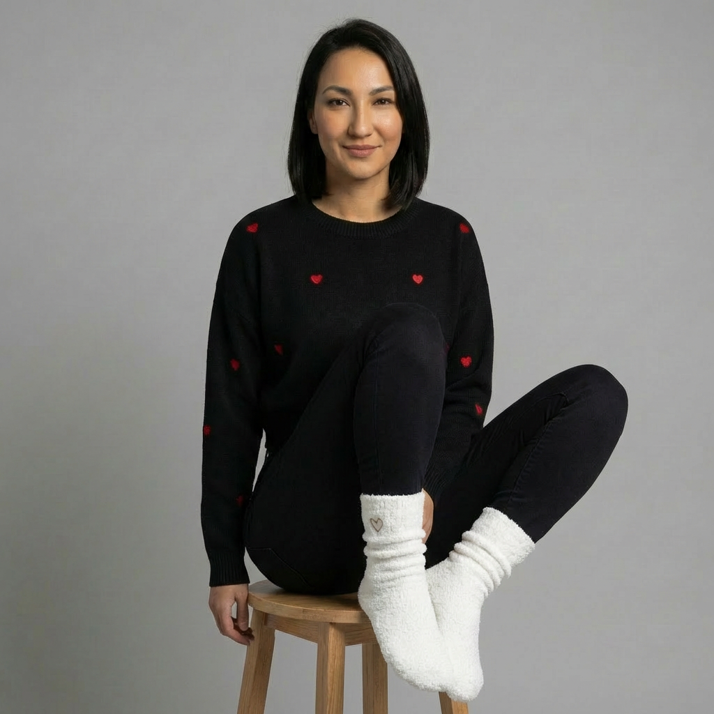 fluffy white heart socks