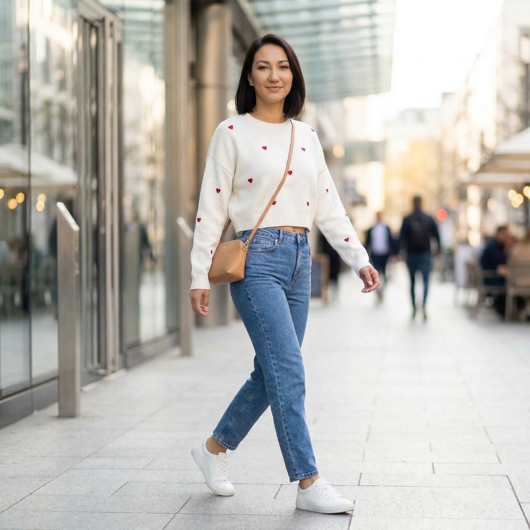 white jumper with hearts