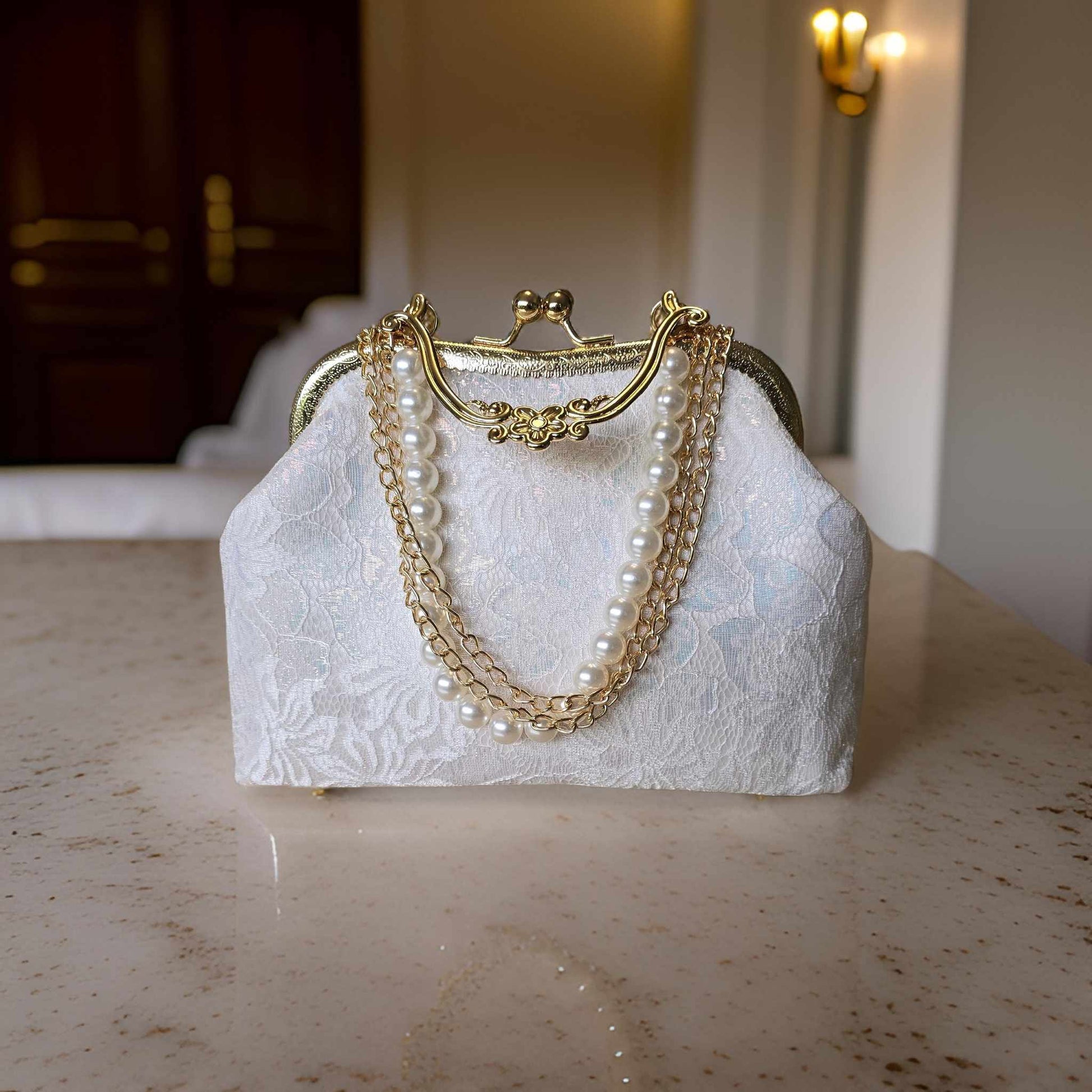 white wedding bag